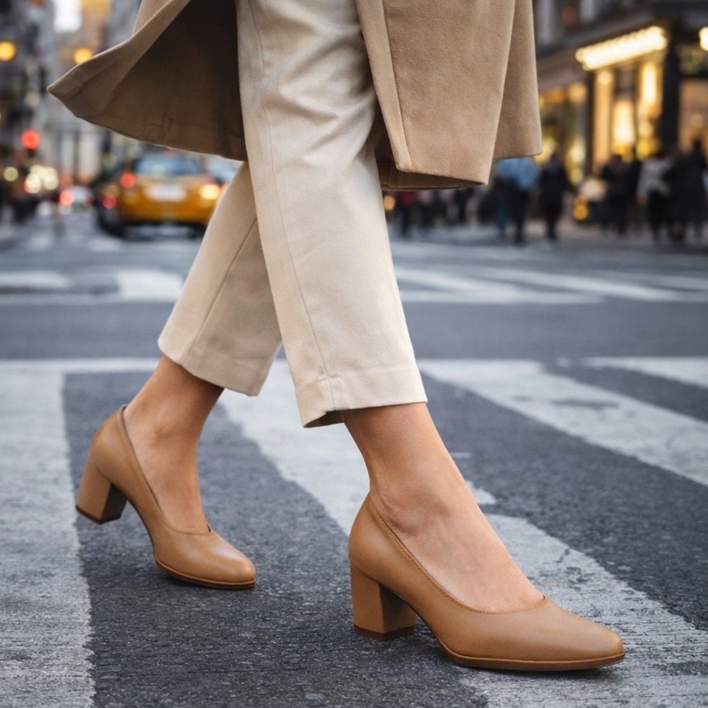 Clarks Contour Cushion Tan Leather Heels Womens 10M Block Heel Comfort